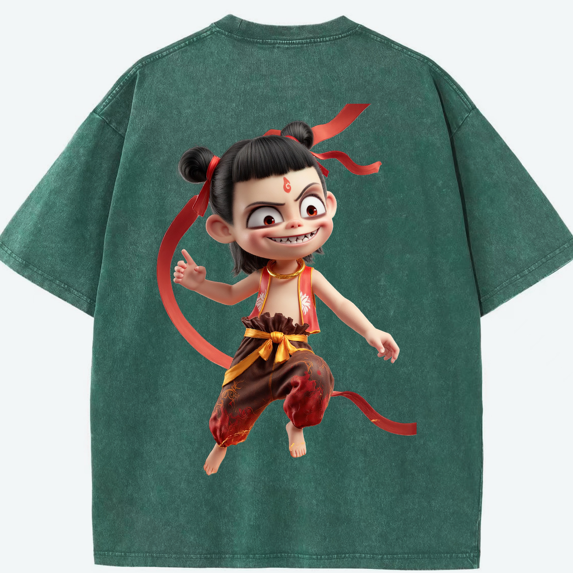 （画像用） Ne Zha 2 ナタ 魔童の大暴れ 綿100% ヴィンテージ風 半袖Tシャツ（背面プリント）